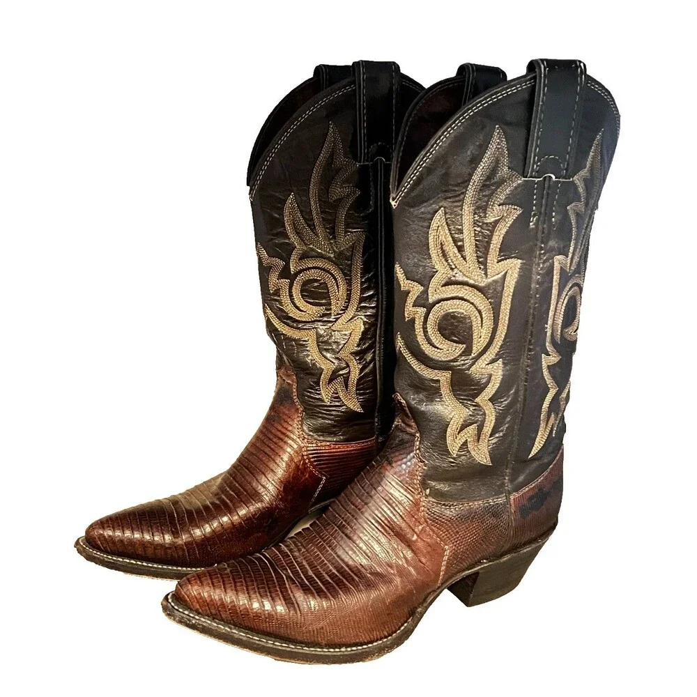 Vtg JUSTIN Cowgirl Boots Teju Lizard Leather Size 6.5B Western Rodeo USA #L4711